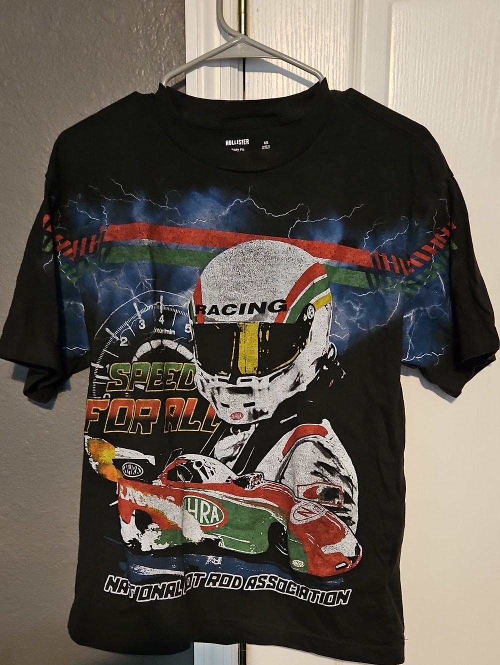 Hollister Black Racing Helmet & Car Graphic Tee
